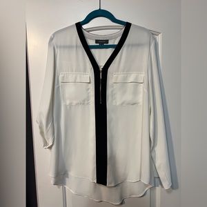 Primark white blouse with black detail and gold zipper